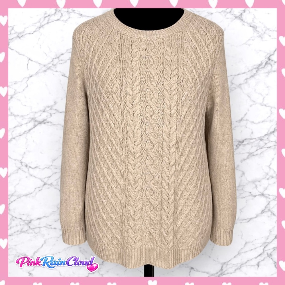 Karen Scott Tan Cable Knit Crewneck Long Sleeve Fisherman Sweater Women’s M